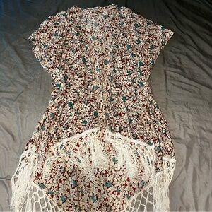 White Floral Boho Kimono Vest